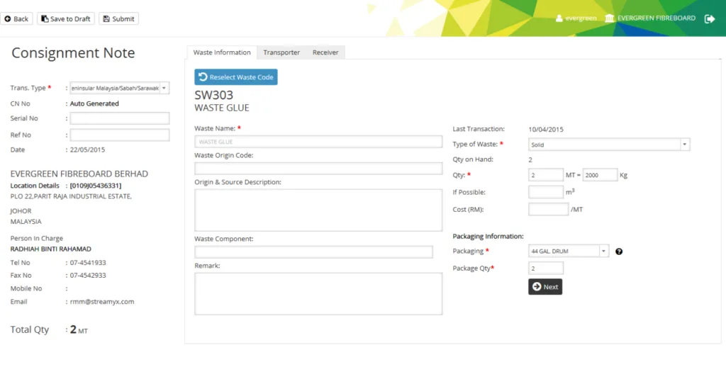 Creating Consignment Note via eSWIS