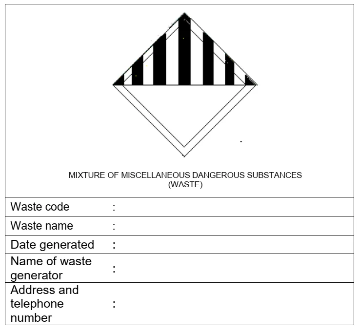 Example of Scheduled Waste Label